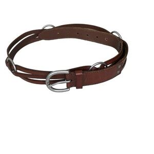 Vintage Brown Leather Belt With Silver Coloured